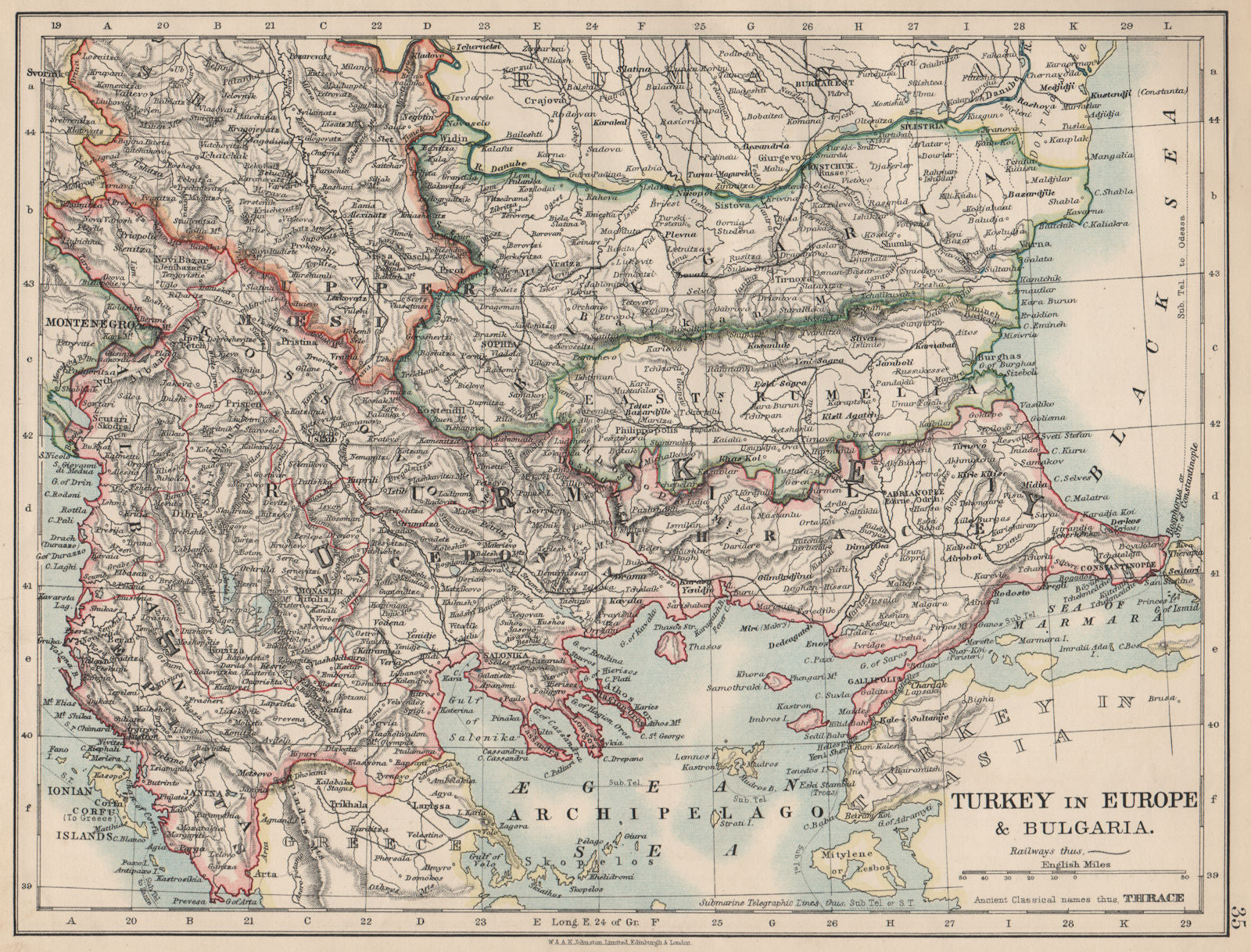 TURKEY IN EUROPE & BULGARIA. Rumili East Rumelia Balkans. JOHNSTON 1903 map